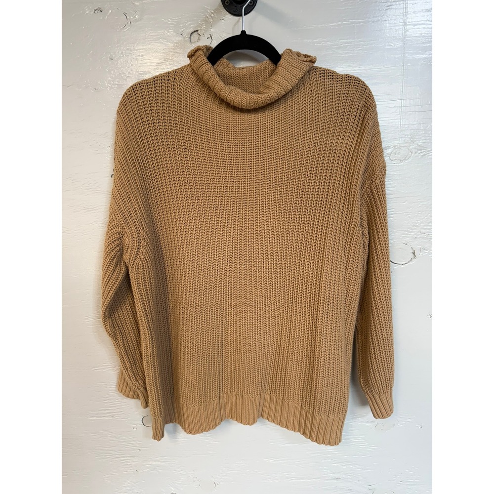 American Eagle Womens Camel Tan Chunky Knit Turtleneck Sweater XS S Oversized